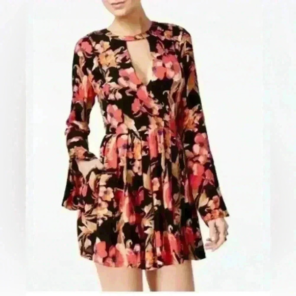 Free people Floral Regan boarder Mini Tunic Dress with Pockets sz 0 - Picture 1 of 10